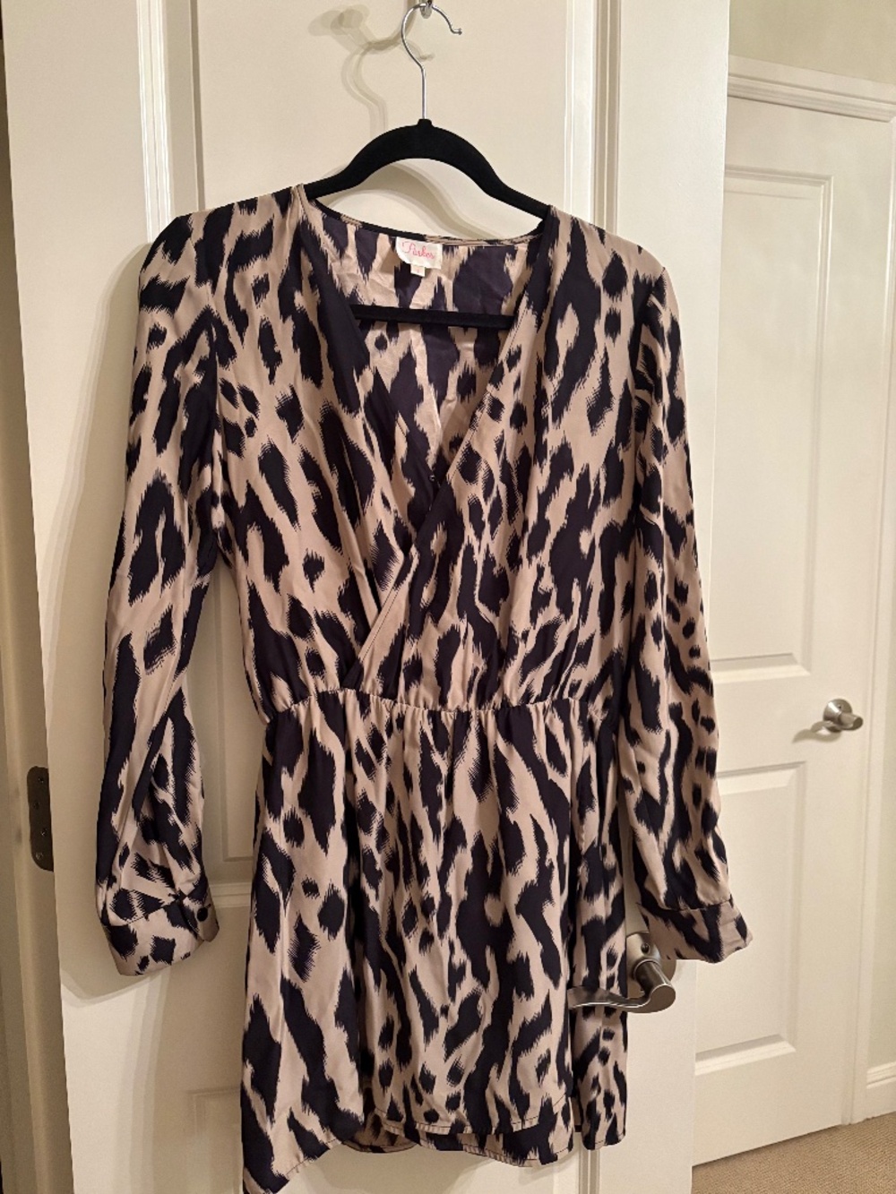 Parker Silk Wrap Plunge Neck Long Sleeve Dress